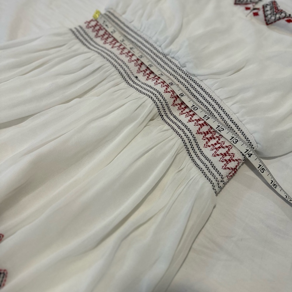 Free People Sz:L White Chiffon Flowy Boho Summer Dress Aztec Tribal Embroidery. - Picture 4 of 15
